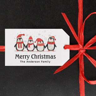 Etiqueta Para Presente Penguin Merry Christmas Family Name Gift Tag (Etiq