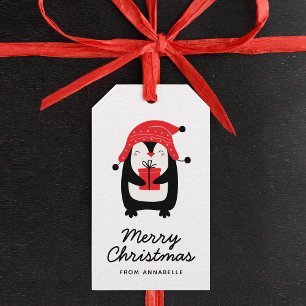Etiqueta Para Presente Penguin Script Merry Christmas Gift Tag