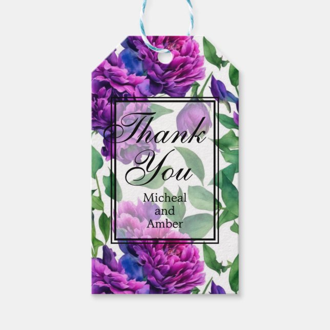 Etiqueta Para Presente Peônias em aquarela rosa magenta roxo elegante (Frente)