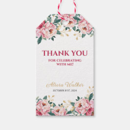 Etiqueta Para Presente Pêonias Vermelhas Elegantes Flor Dourado Folha Ros