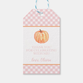 Etiqueta Para Presente Pequena abóbora xadrez rosa primeiro aniversário