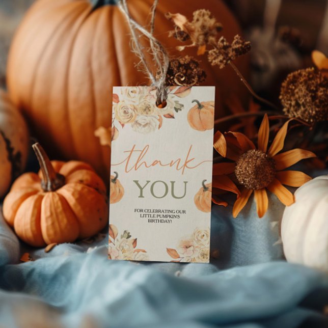 Etiqueta Para Presente Pequeno Abóbora Primeiro Aniversário (Criador carregado)