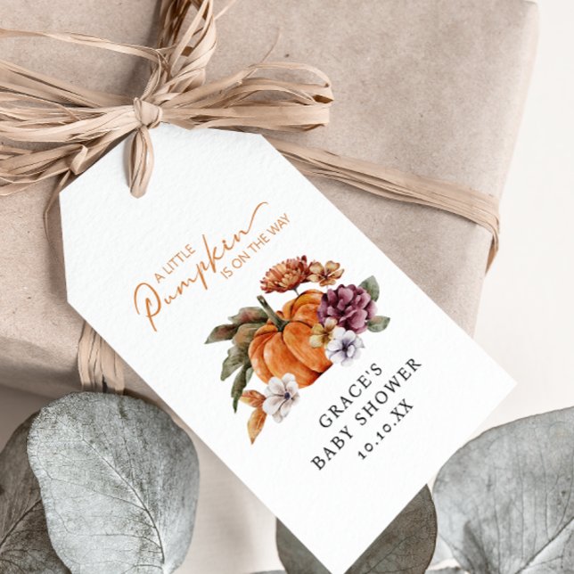 Etiqueta Para Presente Pequeno Chá de fraldas de Abóbora (Fall In Love With Baby Pumpkin Gift Tag)