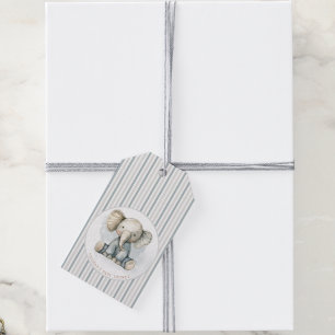 Etiqueta Para Presente Pequeno Chá de fraldas de Elefante Azul de Amendoi