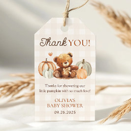 Etiqueta Para Presente Pequeno Chá de fraldas Pumpkin Gingham Bear Fall F