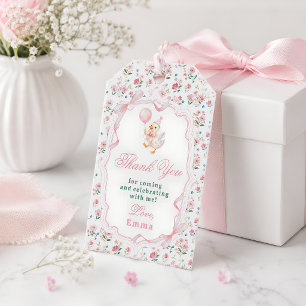 Etiqueta Para Presente Pequeno Ganso Laço Rosa Floral Coquette Aniversári
