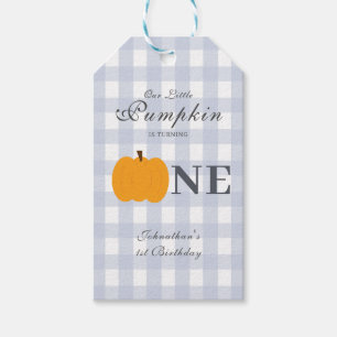 Etiqueta Para Presente Pequeno Pumpkin Caído Pastel Azul Primeiro Anivers