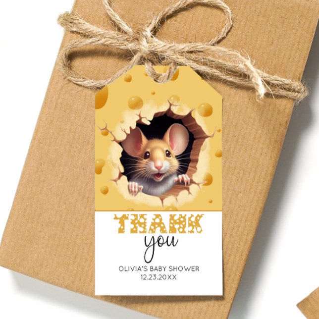 Etiqueta Para Presente Pequeno rato no queijo Obrigado (Criador carregado)