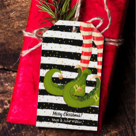 Etiqueta Para Presente Pernas de Elf em faixas brancas e pretas