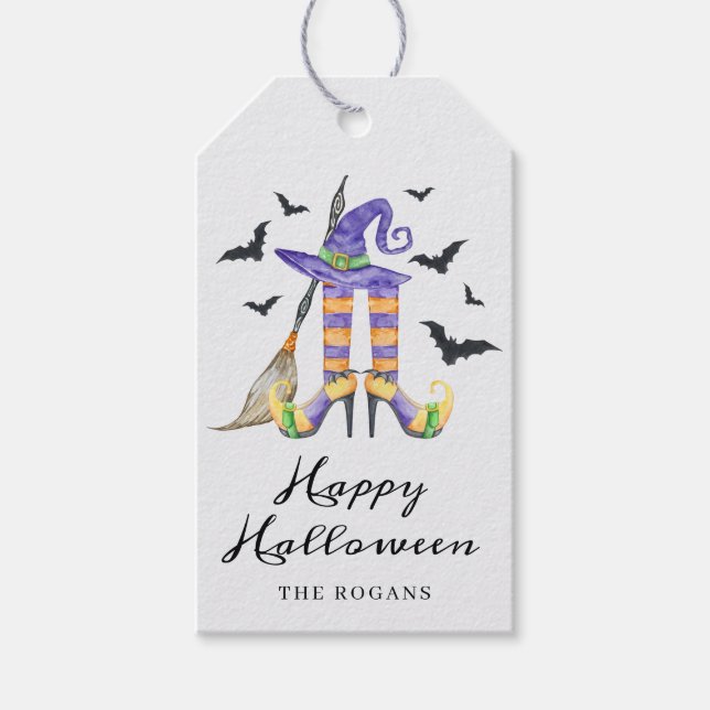 Etiqueta Para Presente Pernas e Chapéu de Bruxa de Halloween (Frente)
