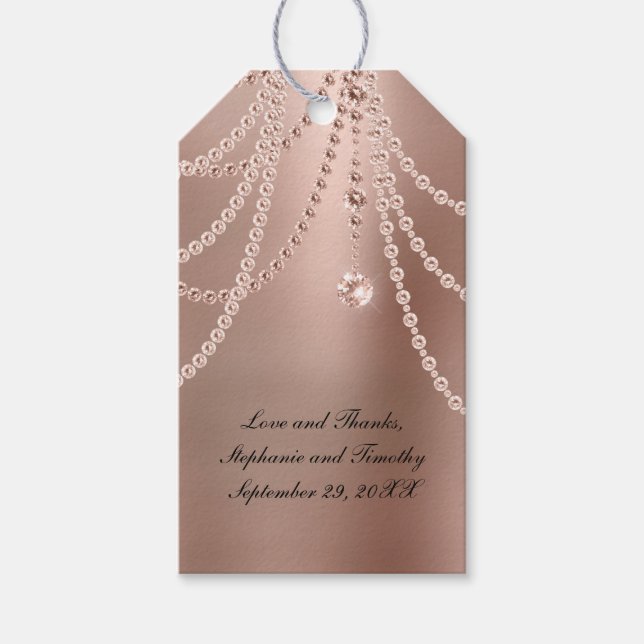 Etiqueta Para Presente Pérolas de Ouro Rosa Personalizadas com Diamantes  (Frente)