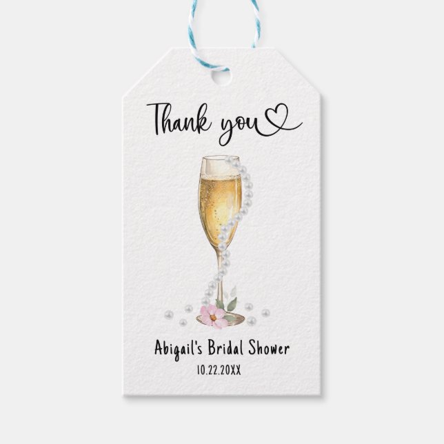 Etiqueta Para Presente Pérolas e Prosecco Chá de Noiva Obrigada (Frente)