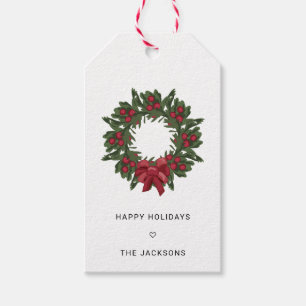 Etiqueta Para Presente Personalização de Watercolor Holly Berries Wreath