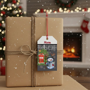 Etiqueta Para Presente Personalizado Mãe Snowman Caprichoso Xadrez Cinza