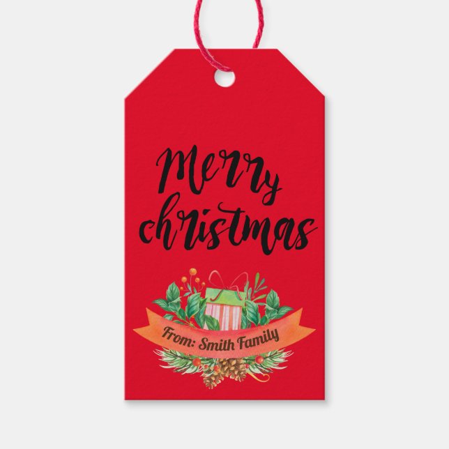 Etiqueta Para Presente Personalizado Natal de Merry Vermelho (Frente)
