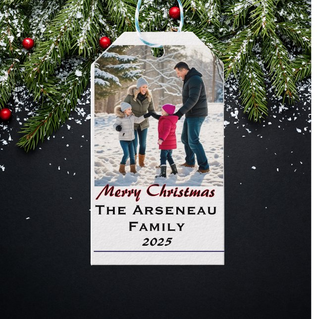 Etiqueta Para Presente Personalizar família de fotos moderna (Elegant yet simple , keepsake holiday gift tag.)