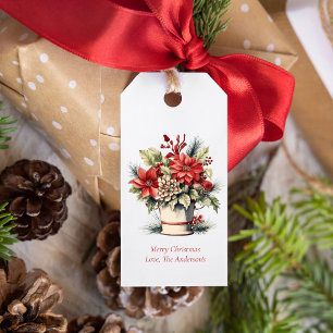 Etiqueta Para Presente Personalizar Poinsettia Natalina Vintage com Folha