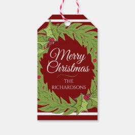 Etiqueta Para Presente Personalized Christmas Wreath Red Gift Tag
