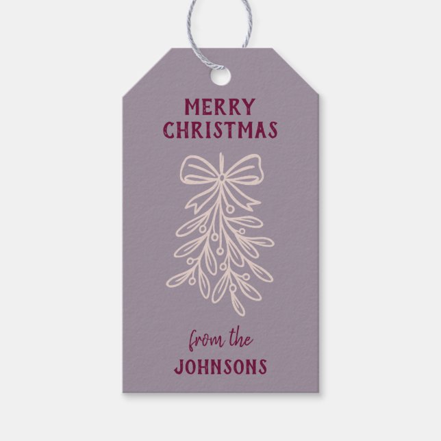 Etiqueta Para Presente Personalized Family Name Merry Christmas Mistletoe (Frente)