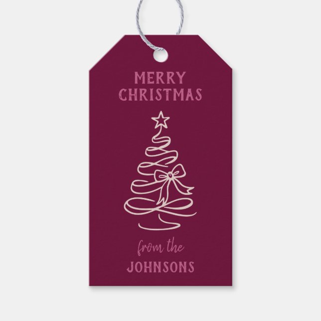 Etiqueta Para Presente Personalized Family Name Merry Christmas Tree  (Frente)