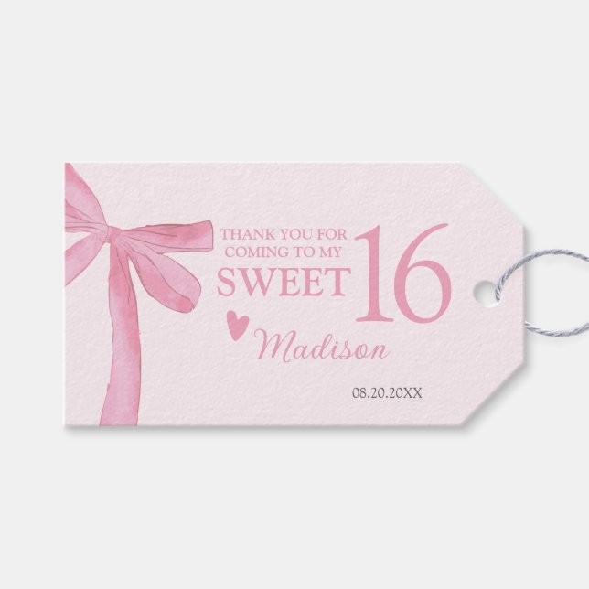 Etiqueta Para Presente Personalized Sweet 16 Birthday Coquette Pink Bow  (Frente (horizontal))