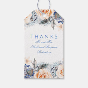 Etiqueta Para Presente Pêssego e casamento elegante das flores do azul