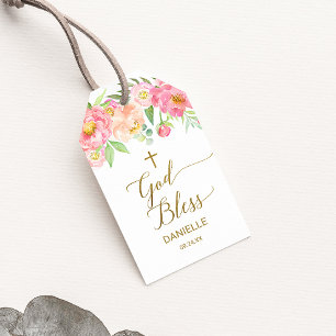 Etiqueta Para Presente Pêssego & favor cor-de-rosa do baptismo dos deus