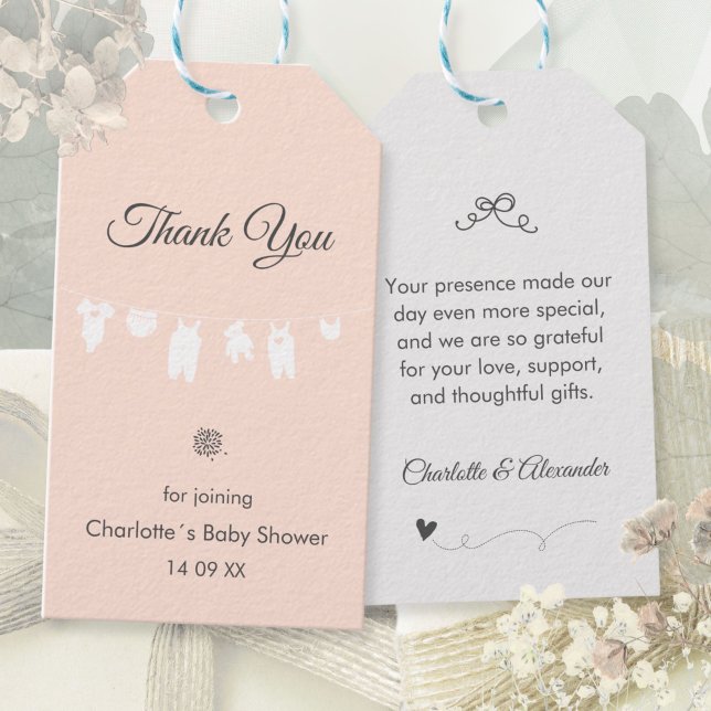 Etiqueta Para Presente Pêssego Leve Elegante Obrigado Chá Garota (Light Peach Elegant Thank You Baby Girl Shower Gift Tags ©Susanne Sachers - Sunny Mind 🌞)