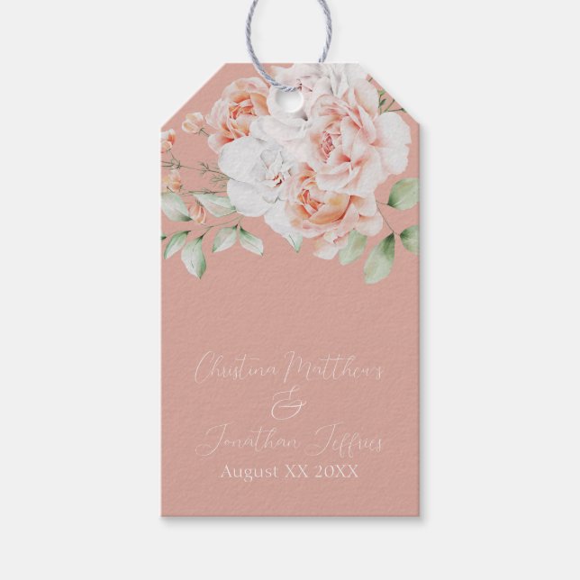 Etiqueta Para Presente Pêssegos Românticos e Flores Brancas (Frente)