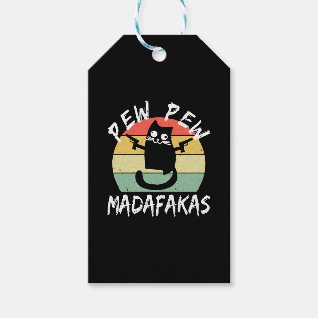 Etiqueta Para Presente Pew Pew Madafakas Engraçado Gato Louco (Frente)