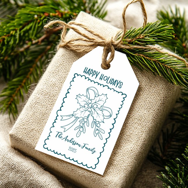 Etiqueta Para Presente Photo Whimsical Quirky Doodle Holiday (Criador carregado)