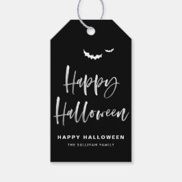 Etiqueta Para Presente Pincel de Caligrafia Feliz Halloween Preto e Branc