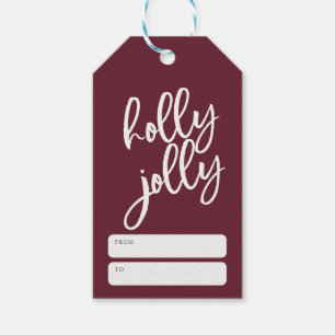 Etiqueta Para Presente Pincel de Natal Alegre Escrito em Vermelho Escuro
