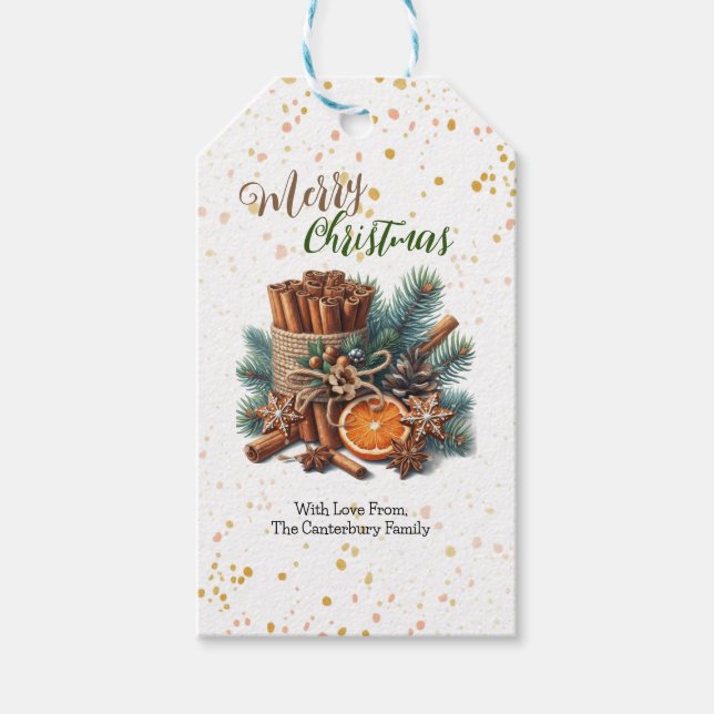 Etiqueta Para Presente Pine Burlap e Cinnamon Sticks Natal (Frente)