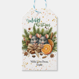 Etiqueta Para Presente Pine Burlap e Ratos de Natal 