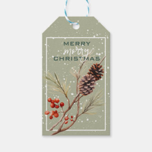 Etiqueta Para Presente Pine Cones & Red Berries - Etiqueta de presente de