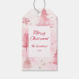 Etiqueta Para Presente Pine Trees Pink Christmas