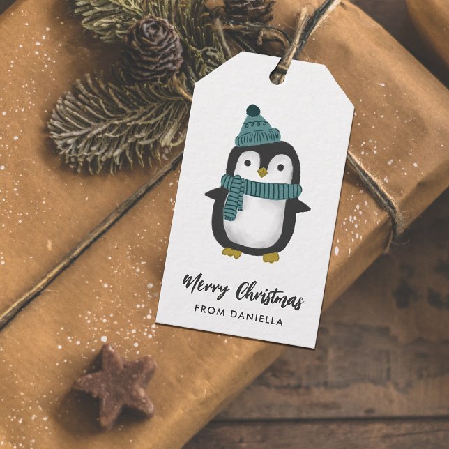 Etiqueta Para Presente Pinguim Bonito Personalizado Natal (Criador carregado)