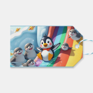 Etiqueta Para Presente Pinguim brinca em um escorregador