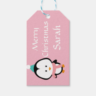 Etiqueta Para Presente Pinguim cor-de-rosa personalizado
