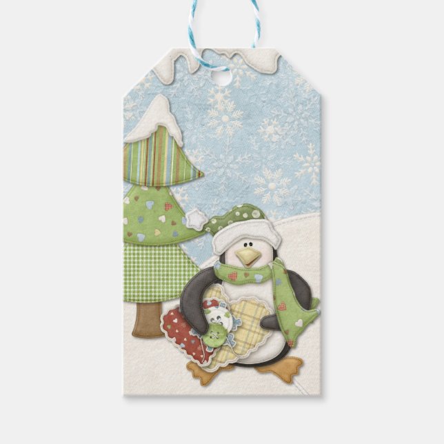 Etiqueta Para Presente Pinguim de costura (Frente)