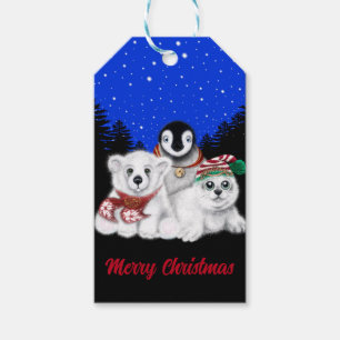 Etiqueta Para Presente Pinguim de Natal, filhote de foca polar