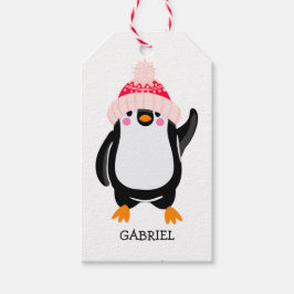 Etiqueta Para Presente Pinguim de Natal Gelado Personalizado em Chapéu Ve