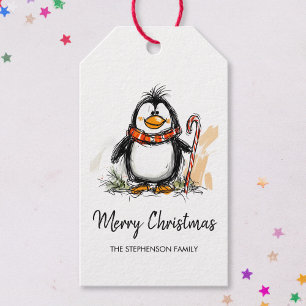 Etiqueta Para Presente Pinguim Festivo Fofo Natal Feliz