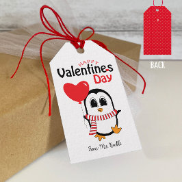 Etiqueta Para Presente Pinguim Fofo com Balão Tag de Valentão (Branco)