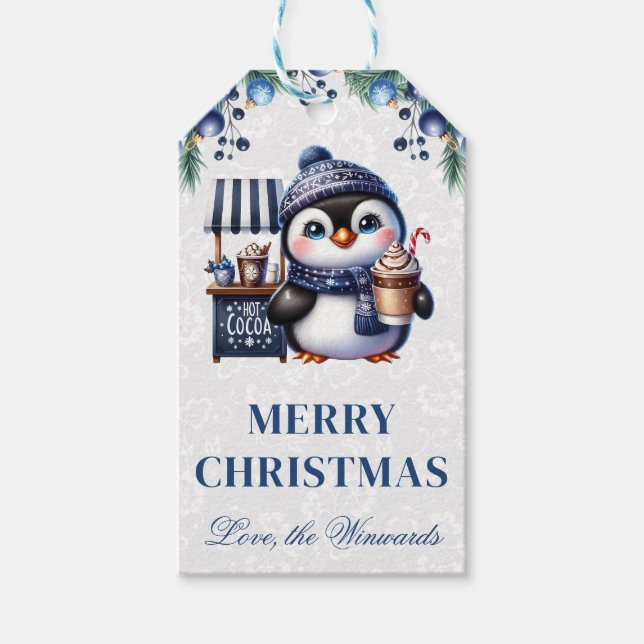 Etiqueta Para Presente Pinguim Fofo com Chocolate Quente Natal (Frente)