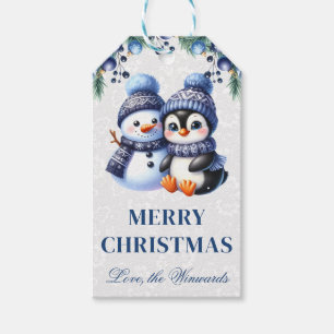 Etiqueta Para Presente Pinguim Fofo com Natal de Boneco de Neve