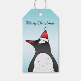Etiqueta Para Presente Pinguim Gentoo Fofo Vestindo um Chapéu de Papai No