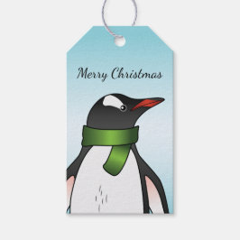 Etiqueta Para Presente Pinguim Gentoo Fofo Vestindo Uma Cachecol Verde So