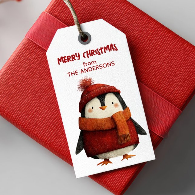 Etiqueta Para Presente Pinguim Pinguim Festivo Feliz Natal de (Criador carregado)